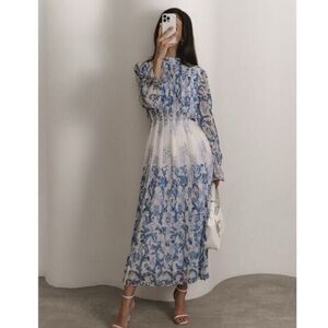 Commense Plant‎ Pattern Printed Pleated Long Dress Size Small